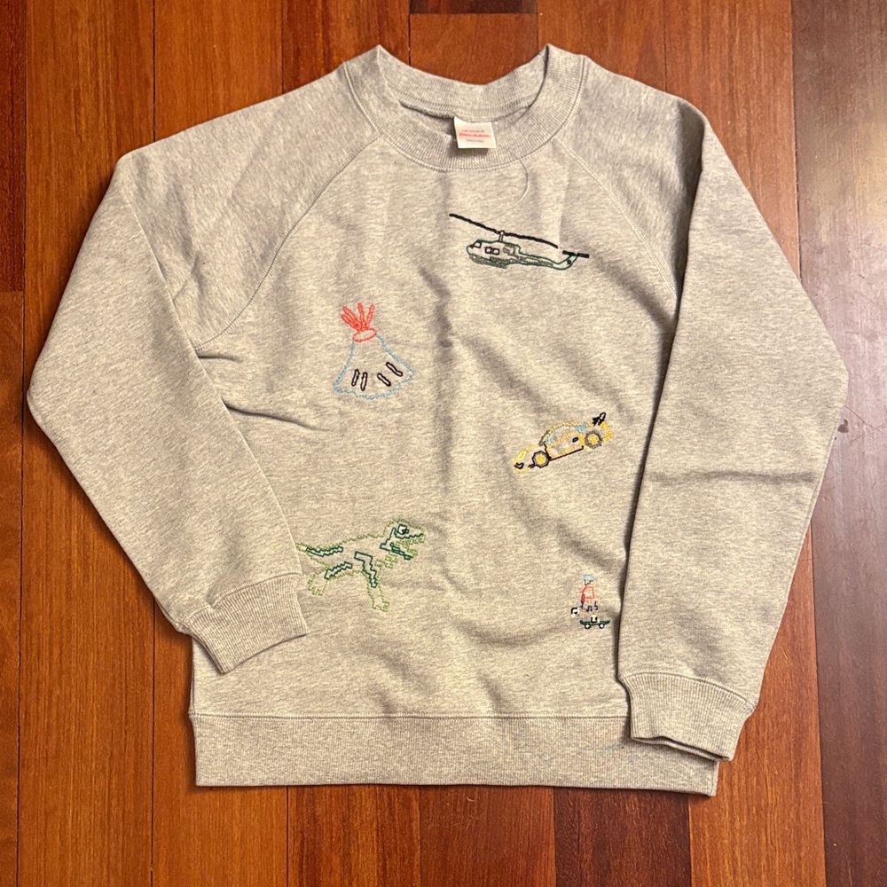 Tea Collection Gray Kids Sweatshirt with Embroidered Designs